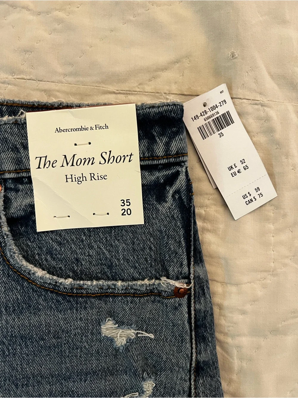Abercrombie & Fitch Distressed Dark Blue Jean “The Mom Short” High-Rise